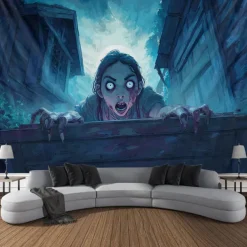 Halloween Hanging Tapestry Zombie Photograph Backdrop Jack O Lantern Wall Art Large Tapestry Mural Decor Blanket Curtain Home Bedroom Living Room Decoration Death Selfie