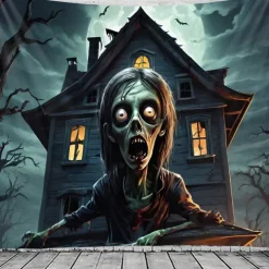 Halloween Hanging Tapestry Zombie Photograph Backdrop Jack O Lantern Wall Art Large Tapestry Mural Decor Blanket Curtain Home Bedroom Living Room Decoration Death Selfie