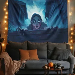 Halloween Hanging Tapestry Zombie Photograph Backdrop Jack O Lantern Wall Art Large Tapestry Mural Decor Blanket Curtain Home Bedroom Living Room Decoration Death Selfie