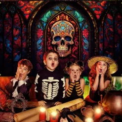 Halloween Hanging Tapestry Day of Dead Skull Wall Art Large Tapestry Mural Decor Photograph Backdrop Blanket Curtain Home Bedroom Living Room Decoration Stained Glass Decorations