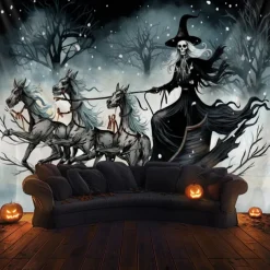 Halloween Hanging Tapestry Witch Dead Horses Wall Art Large Tapestry Mural Decor Photograph Backdrop Blanket Curtain Home Bedroom Living Room Decoration