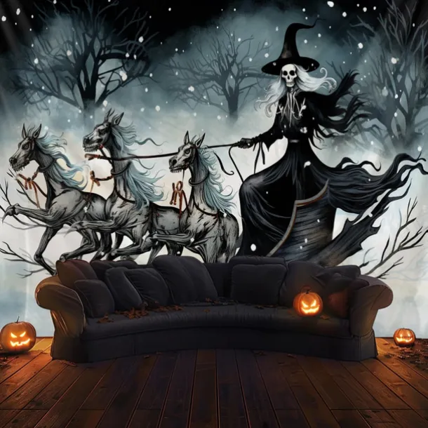 Halloween Hanging Tapestry Witch Dead Horses Wall Art Large Tapestry Mural Decor Photograph Backdrop Blanket Curtain Home Bedroom Living Room Decoration