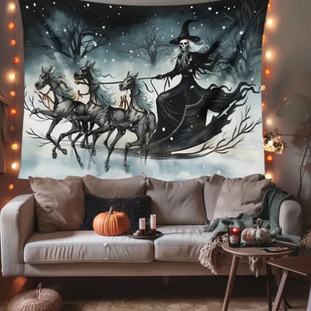 Halloween Hanging Tapestry Witch Dead Horses Wall Art Large Tapestry Mural Decor Photograph Backdrop Blanket Curtain Home Bedroom Living Room Decoration