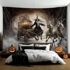 Halloween Hanging Tapestry Witch Dead Horses Wall Art Large Tapestry Mural Decor Photograph Backdrop Blanket Curtain Home Bedroom Living Room Decoration