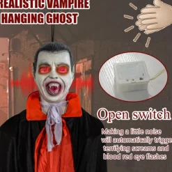 Halloween Hanging Vampire Props, Life Size Hanging Ghost Dead Body, with Voice-activated Sensor & Glowing Eyes, for Halloween Haunted Houses Party Outdoor Decorations