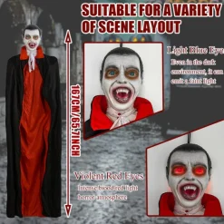 Halloween Hanging Vampire Props, Life Size Hanging Ghost Dead Body, with Voice-activated Sensor & Glowing Eyes, for Halloween Haunted Houses Party Outdoor Decorations