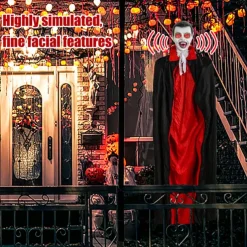 Halloween Hanging Vampire Props, Life Size Hanging Ghost Dead Body, with Voice-activated Sensor & Glowing Eyes, for Halloween Haunted Houses Party Outdoor Decorations