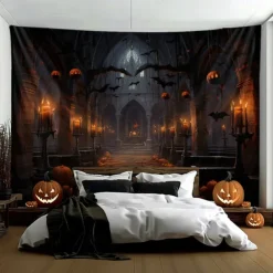 Halloween Haunted Castle Hanging Tapestry Wall Art Large Tapestry Mural Decor Photograph Backdrop Blanket Curtain Home Bedroom Living Room Decoration