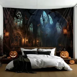 Halloween Haunted Castle Hanging Tapestry Wall Art Large Tapestry Mural Decor Photograph Backdrop Blanket Curtain Home Bedroom Living Room Decoration