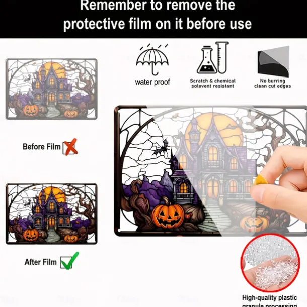 Halloween Haunted House Castle and Pumpkin Head Acrylic Wall Hanging - Spooky Home Decor for Windows, Doors, and Porch Walls