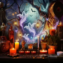 Halloween Haunted House Ghost Pumpkin Wall Tapestry – Spooky Full Moon Night Wall Hanging Background for Party, Bedroom, Living Room, 2025 Halloween Home Decoration
