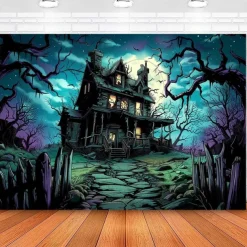 Halloween Haunted House Tapestry – Creepy Spooky Mansion Wall Art Backdrop, Large Hanging Mural Blanket Curtain for Home Bedroom Living Room 2025 Halloween Decoration