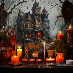 Halloween Haunted House Tapestry – Creepy Spooky Mansion Wall Art Backdrop, Large Hanging Mural Blanket Curtain for Home Bedroom Living Room 2025 Halloween Decoration
