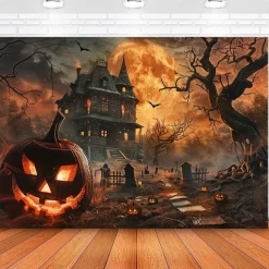 Halloween Haunted House Tapestry – Creepy Spooky Mansion Wall Art Backdrop, Large Hanging Mural Blanket Curtain for Home Bedroom Living Room 2025 Halloween Decoration