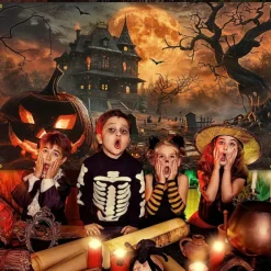 Halloween Haunted House Tapestry – Creepy Spooky Mansion Wall Art Backdrop, Large Hanging Mural Blanket Curtain for Home Bedroom Living Room 2025 Halloween Decoration