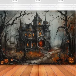 Halloween Haunted House Tapestry – Creepy Spooky Mansion Wall Art Backdrop, Large Hanging Mural Blanket Curtain for Home Bedroom Living Room 2025 Halloween Decoration