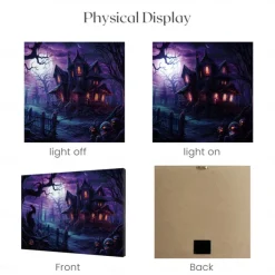 Halloween Haunted Mansion with Moonlight LED Canvas Wall Art - Battery Operated Lighted Wall Decor for 2025 Halloween home decoration light livingroom and bedroom