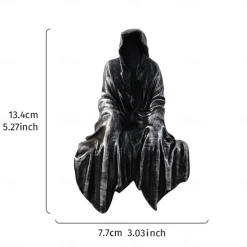 Halloween Horror Art Design Resin Black Robe Dead God Sitting Statue Gothic Dark Knight Terror Dead God Decoration Suitable for Halloween Home Decoration Bookcase Desktop Decoration Gifts 1PC