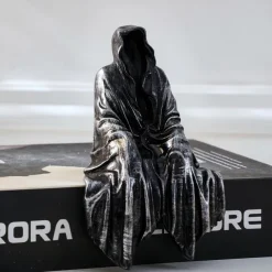 Halloween Horror Art Design Resin Black Robe Dead God Sitting Statue Gothic Dark Knight Terror Dead God Decoration Suitable for Halloween Home Decoration Bookcase Desktop Decoration Gifts 1PC