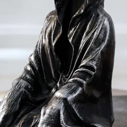 Halloween Horror Art Design Resin Black Robe Dead God Sitting Statue Gothic Dark Knight Terror Dead God Decoration Suitable for Halloween Home Decoration Bookcase Desktop Decoration Gifts 1PC