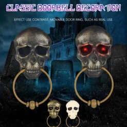 Halloween Horror Doorbell Ghost Skull Trick Toy Ghost House Party Supplies Luminous Skull Head Knocker Skeleton Head Door Bell