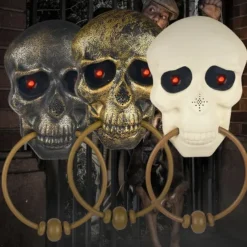 Halloween Horror Doorbell Ghost Skull Trick Toy Ghost House Party Supplies Luminous Skull Head Knocker Skeleton Head Door Bell