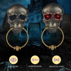 Halloween Horror Doorbell Ghost Skull Trick Toy Ghost House Party Supplies Luminous Skull Head Knocker Skeleton Head Door Bell