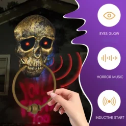 Halloween Horror Doorbell Ghost Skull Trick Toy Ghost House Party Supplies Luminous Skull Head Knocker Skeleton Head Door Bell