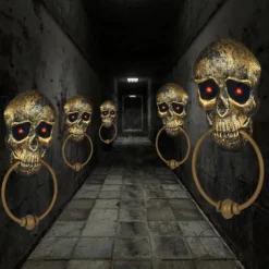 Halloween Horror Doorbell Ghost Skull Trick Toy Ghost House Party Supplies Luminous Skull Head Knocker Skeleton Head Door Bell