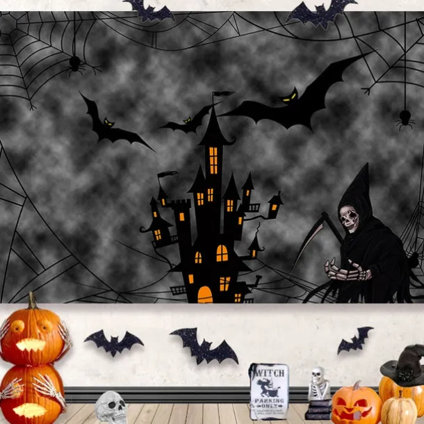 Halloween Horror Hanging Tapestry Wall Art Large Tapestry Mural Decor Photograph Backdrop Blanket Curtain Home Bedroom Living Room Decoration Graveyard Skull Spider Bats Death Halloween Decorations