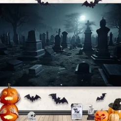 Halloween Horror Hanging Tapestry Wall Art Large Tapestry Mural Decor Photograph Backdrop Blanket Curtain Home Bedroom Living Room Decoration Graveyard Skull Spider Bats Death Halloween Decorations