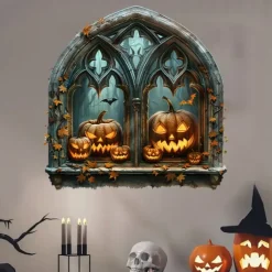 Halloween Horror Hole Pumpkin Head Wall Decals - Self-Adhesive Waterproof Stickers for Party Decoration, Doors, and Windows