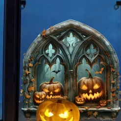 Halloween Horror Hole Pumpkin Head Wall Decals - Self-Adhesive Waterproof Stickers for Party Decoration, Doors, and Windows