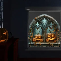 Halloween Horror Hole Pumpkin Head Wall Decals - Self-Adhesive Waterproof Stickers for Party Decoration, Doors, and Windows