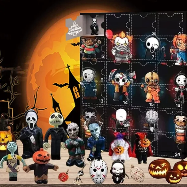 Halloween Horror Movie Advent Calendar 2025 Contains 24 Christmas Gifts, Xmas Horror Figures Countdown Calendar with Surprise Toys, Collectible Figures Gifts for Kids