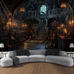 Halloween Horror Photograph Backdrop House Hanging Tapestry Wall Art Large Tapestry Mural Decor Blanket Curtain Home Bedroom Living Room Decoration