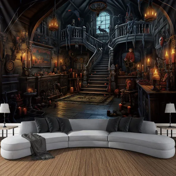 Halloween Horror Photograph Backdrop House Hanging Tapestry Wall Art Large Tapestry Mural Decor Blanket Curtain Home Bedroom Living Room Decoration