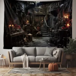 Halloween Horror Photograph Backdrop House Hanging Tapestry Wall Art Large Tapestry Mural Decor Blanket Curtain Home Bedroom Living Room Decoration