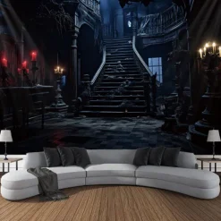 Halloween Horror Photograph Backdrop House Hanging Tapestry Wall Art Large Tapestry Mural Decor Blanket Curtain Home Bedroom Living Room Decoration