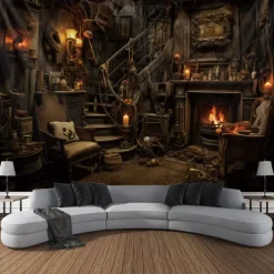 Halloween Horror Photograph Backdrop House Hanging Tapestry Wall Art Large Tapestry Mural Decor Blanket Curtain Home Bedroom Living Room Decoration