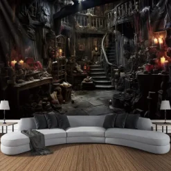 Halloween Horror Photograph Backdrop House Hanging Tapestry Wall Art Large Tapestry Mural Decor Blanket Curtain Home Bedroom Living Room Decoration