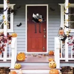 Halloween Horror Pumpkin Wreath Jack Wreath Skellington Door Hanging Holiday Party Horror Skull Decoration Props Halloween Skeleton Decoration