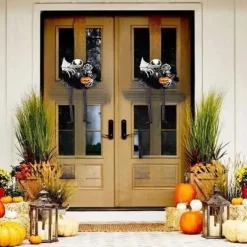 Halloween Horror Pumpkin Wreath Jack Wreath Skellington Door Hanging Holiday Party Horror Skull Decoration Props Halloween Skeleton Decoration