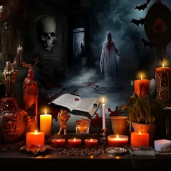 Halloween Horror Wall Tapestry – Haunted Room with Bloody Books, Ghost, Skull and Bats, Scary Wall Hanging for Party, Bedroom, Living Room 2025 Halloween Decoration