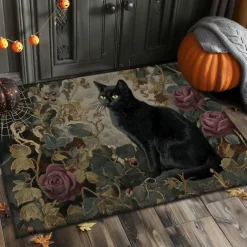 Halloween Indoor Outdoor Doormat Kitchen Mat Fire Skulls Pattern, Non-Slip Front Door Mat for Porch, Entryway, Patio, Bedroom, Bathroom and 2025 Halloween Home Decoration