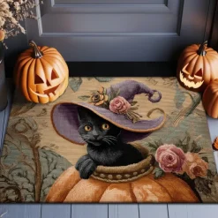 Halloween Indoor Outdoor Doormat Kitchen Mat Pumpkin Face with Ornamental Frame Design, Non-Slip Front Door Mat for Porch, Entryway, Patio, Bedroom, Bathroom and 2025 Halloween Home Decoration