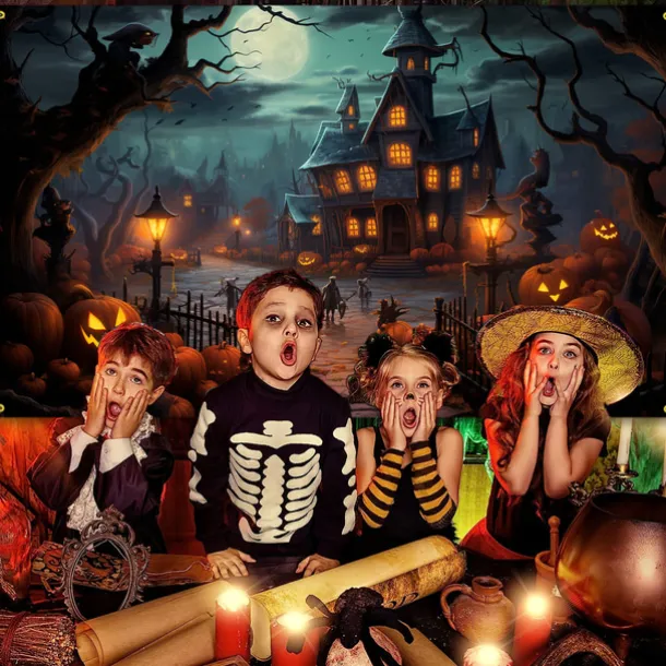 Halloween Jack O Lantern Pumpkin Hanging Tapestry Wall Art Large Tapestry Mural Decor Photograph Backdrop Blanket Curtain Home Bedroom Living Room Creepy Town Mansion House Halloween Decorations