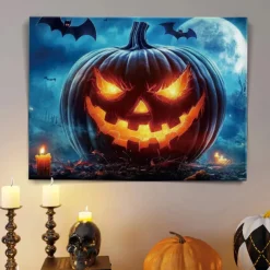 Halloween Jack-o'-Lantern Close-up LED Canvas Wall Art - Battery Operated Lighted Wall Decor for 2025 Halloween home decoration light livingroom and bedroom