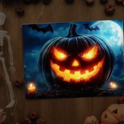 Halloween Jack-o'-Lantern Close-up LED Canvas Wall Art - Battery Operated Lighted Wall Decor for 2025 Halloween home decoration light livingroom and bedroom
