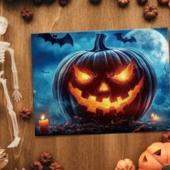 Halloween Jack-o'-Lantern Close-up LED Canvas Wall Art - Battery Operated Lighted Wall Decor for 2025 Halloween home decoration light livingroom and bedroom